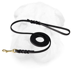 Leather Shar Pei Leash Equipped with Glossy Snap Hook