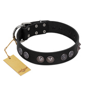 "Silver Medallions" Mod FDT Artisan Black Leather Sharpei Collar with Round Plates