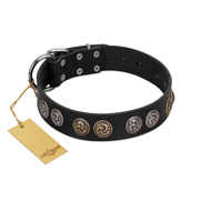"Mister Exclusive" Designer FDT Artisan Black Leather Sharpei Collar with Medallions
