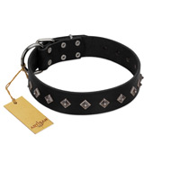 "Immense Power" Handcrafted FDT Artisan Black Leather Sharpei Collar with Small Dotted Pyramids