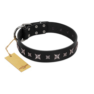 "Polar Lights" Designer FDT Artisan Black Leather Sharpei Collar with Silver-Like Studs