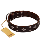 "Trendy Candy" FDT Artisan Brown Leather Sharpei Collar Adorned with Stars and Tiny Squares