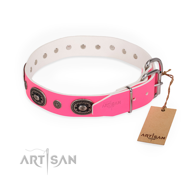 Comfy wearing studded dog collar with rust-proof hardware