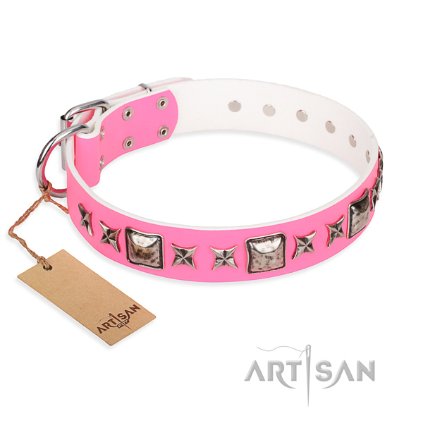 Full grain natural leather dog collar made of top rate material with corrosion resistant buckle