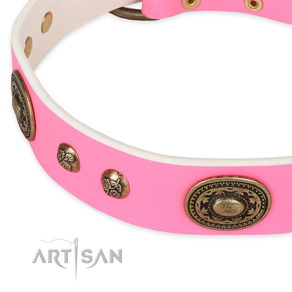 Easy to adjust natural genuine leather collar for your beautiful doggie
