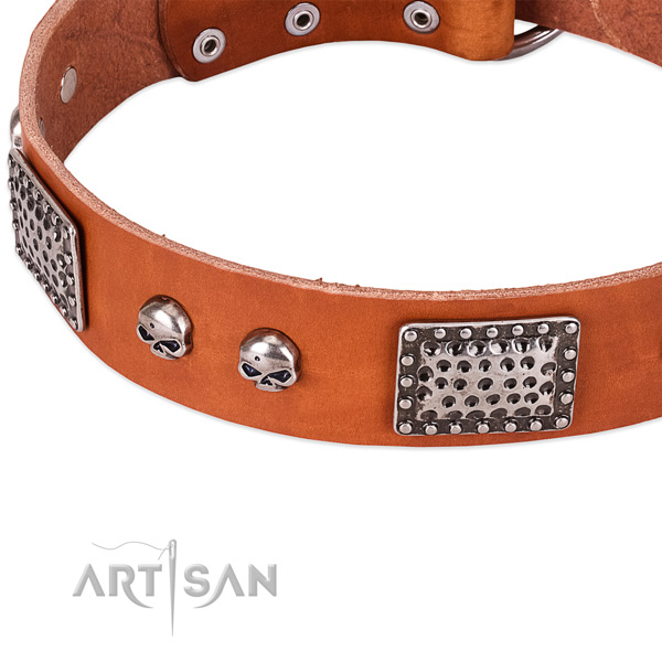 Corrosion resistant hardware on full grain genuine leather dog collar for your dog