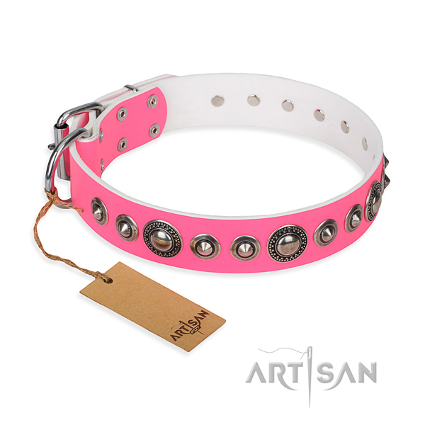 Leather dog collar made of top notch material with corrosion resistant D-ring