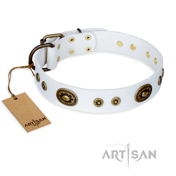 Full grain leather dog collar made of soft material with rust-proof buckle