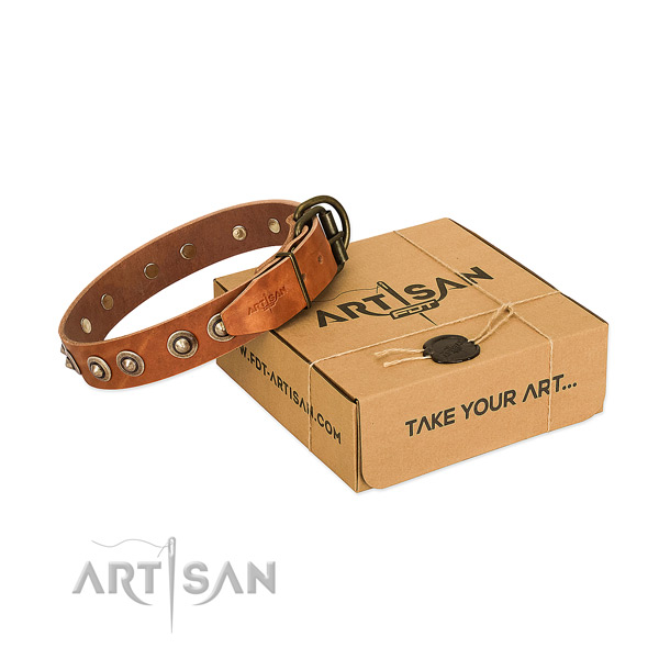 Strong hardware on genuine leather dog collar for your doggie