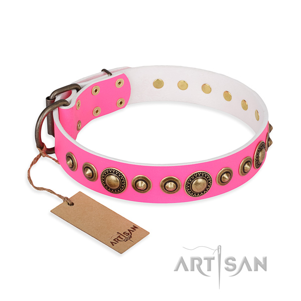 Top notch natural genuine leather collar created for your doggie