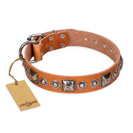 "Era of Future" FDT Artisan Handcrafted Tan Leather Sharpei Collar with Decorations "Era of Future" FDT Artisan Handcrafted Tan Leather Sharpei Collar with Decorations