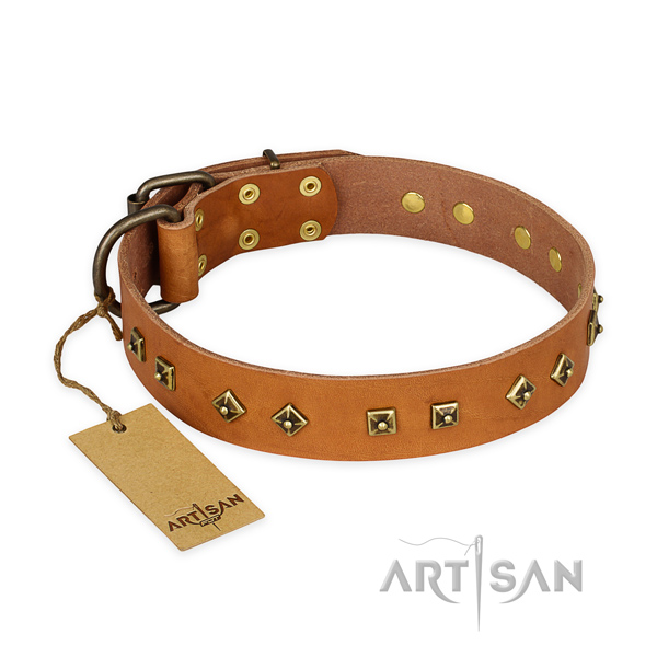 Easy to adjust full grain genuine leather dog collar with strong traditional buckle