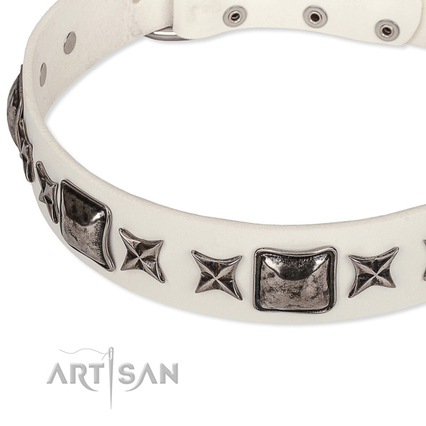 Easy wearing studded dog collar of durable full grain genuine leather