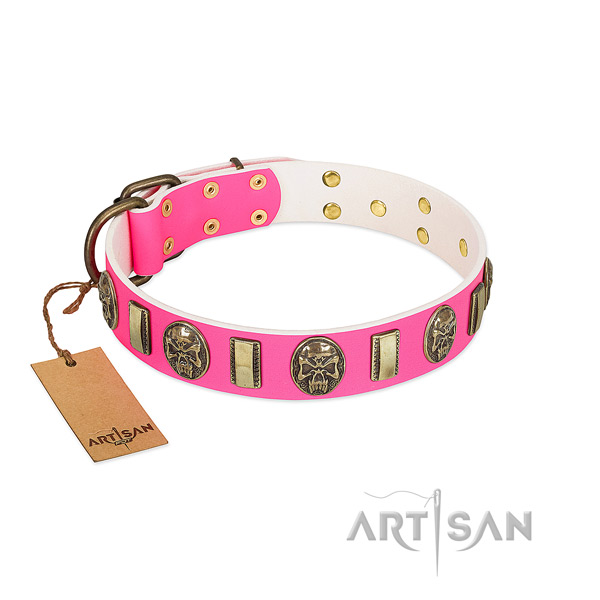 Strong fittings on genuine leather dog collar for your pet