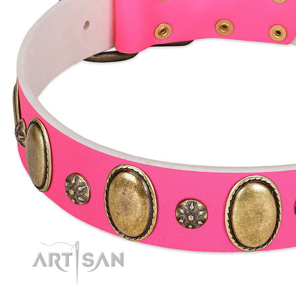 Durable leather dog collar with strong D-ring