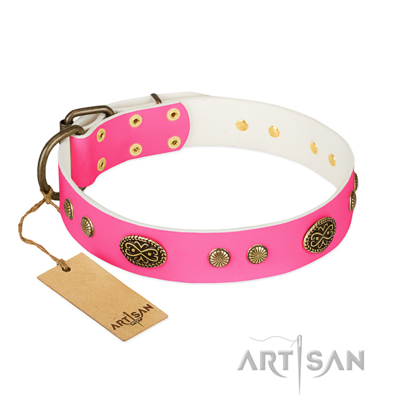 Corrosion proof hardware on full grain genuine leather dog collar for your dog