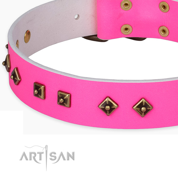 Comfortable full grain natural leather collar for your attractive doggie