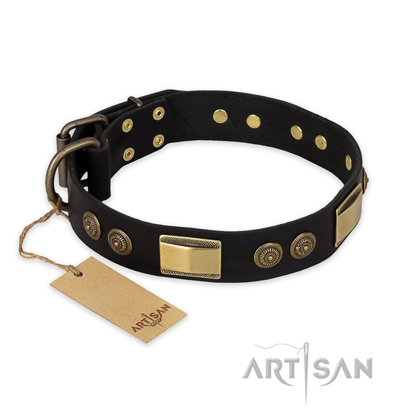 Impressive full grain leather dog collar for handy use