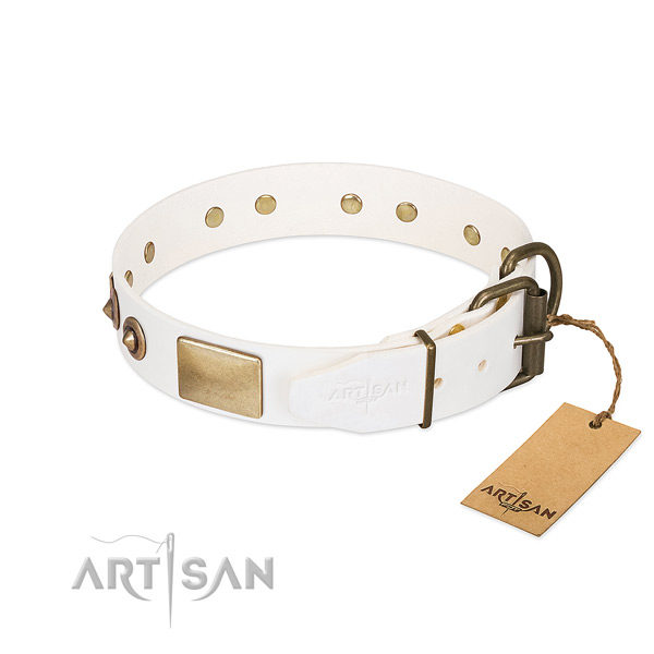 Rust resistant fittings on genuine leather dog collar for your doggie