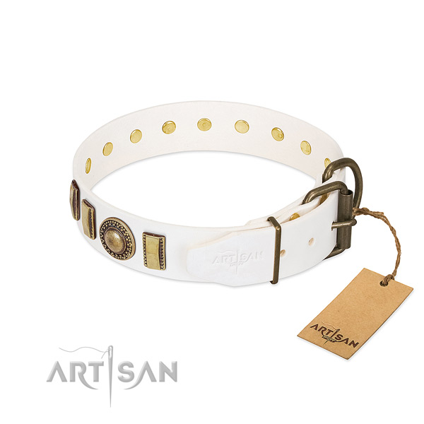 Strong full grain leather dog collar handcrafted for your dog
