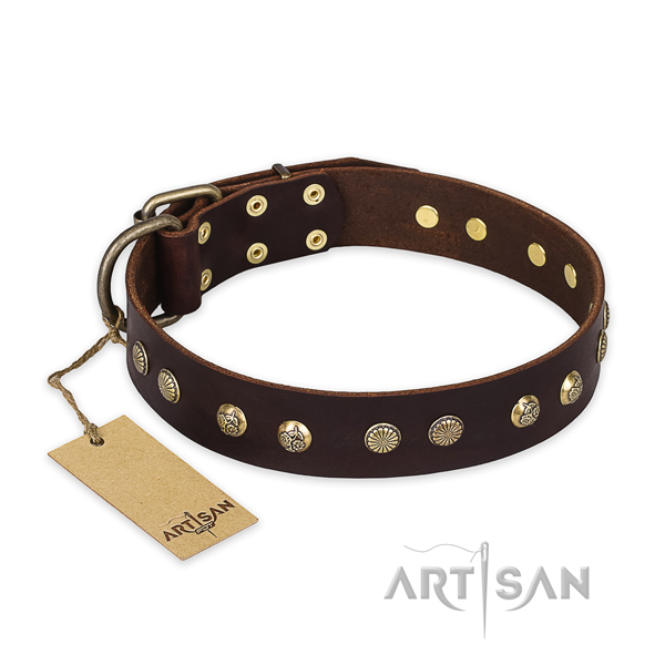 Convenient leather dog collar with corrosion proof hardware
