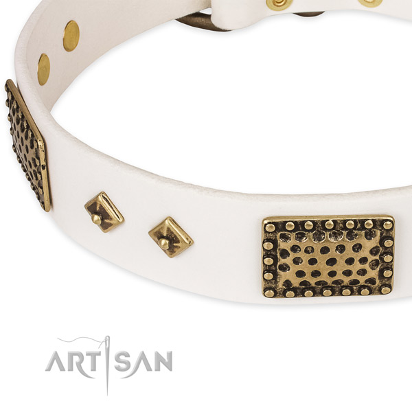 Strong fittings on genuine leather dog collar for your pet