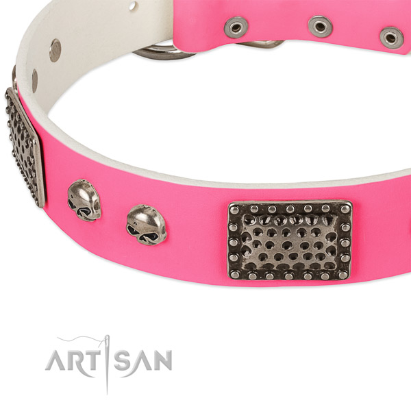 Corrosion proof decorations on full grain genuine leather dog collar for your dog