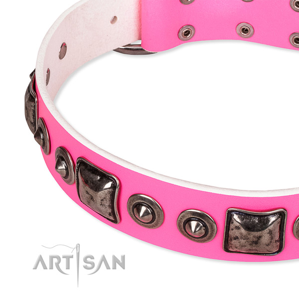 Quality full grain natural leather dog collar crafted for your beautiful doggie