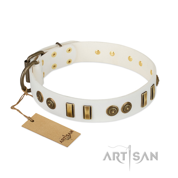 Strong studs on full grain genuine leather dog collar for your pet
