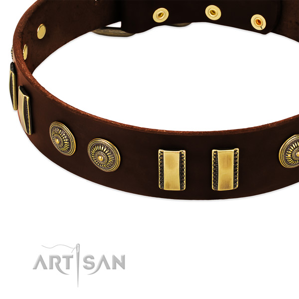 Rust resistant fittings on leather dog collar for your pet