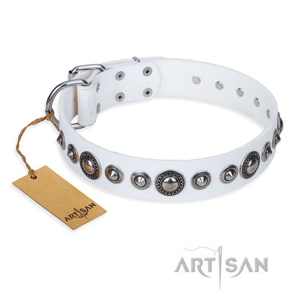 Genuine leather dog collar made of top rate material with corrosion resistant D-ring