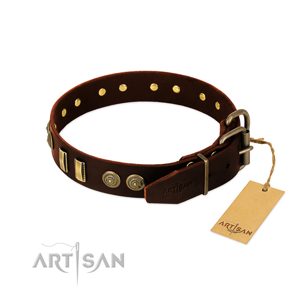 Strong decorations on full grain genuine leather dog collar for your dog