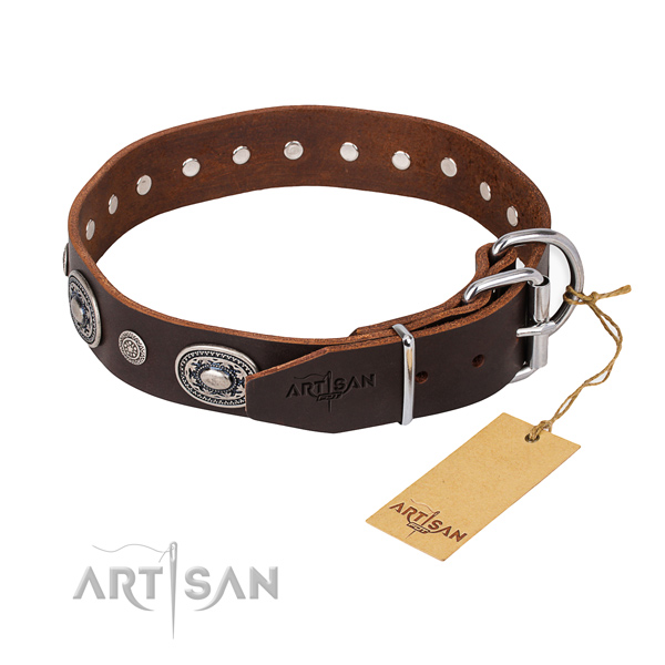 Soft to touch full grain natural leather dog collar made for daily use