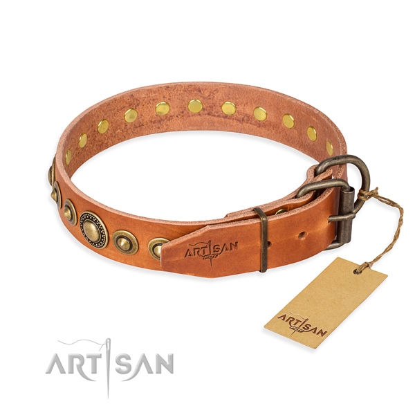 Soft to touch full grain genuine leather dog collar crafted for comfortable wearing