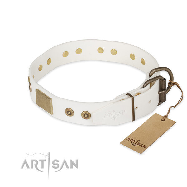 Full grain genuine leather dog collar with strong D-ring and adornments