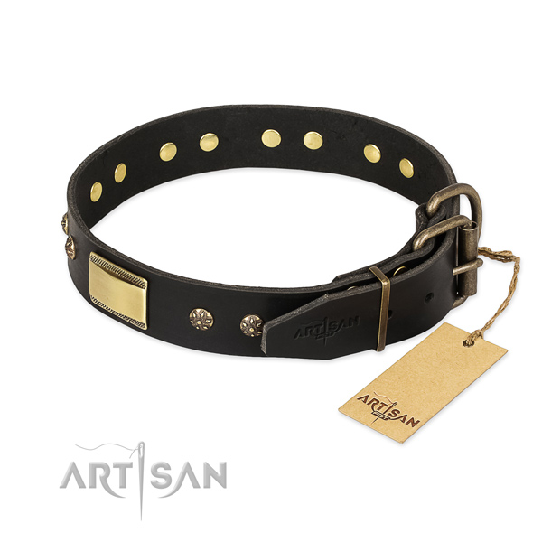 Full grain leather dog collar with durable D-ring and embellishments