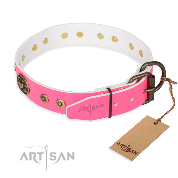 Natural genuine leather dog collar made of high quality material with strong studs