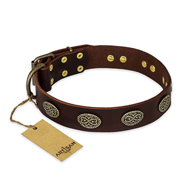 "Chocolate kiss" FDT Artisan Leather Sharpei Collar with Old Bronze Look Oval Plates "Chocolate kiss" FDT Artisan Leather Sharpei Collar with Old Bronze Look Oval Plates