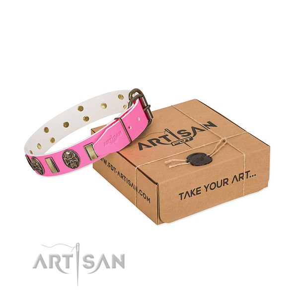 Strong hardware on genuine leather dog collar for your four-legged friend