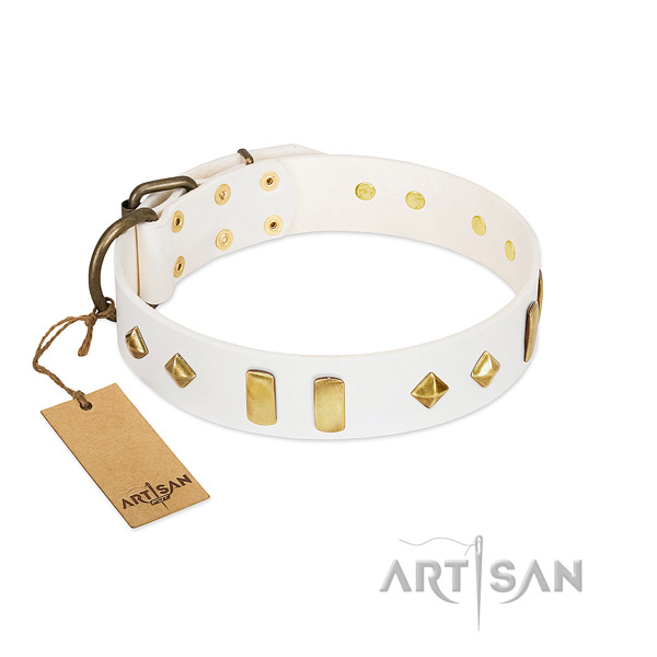 Comfortable wearing reliable full grain genuine leather dog collar with decorations