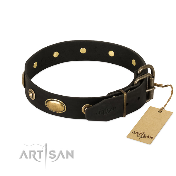 Reliable hardware on full grain leather dog collar for your doggie