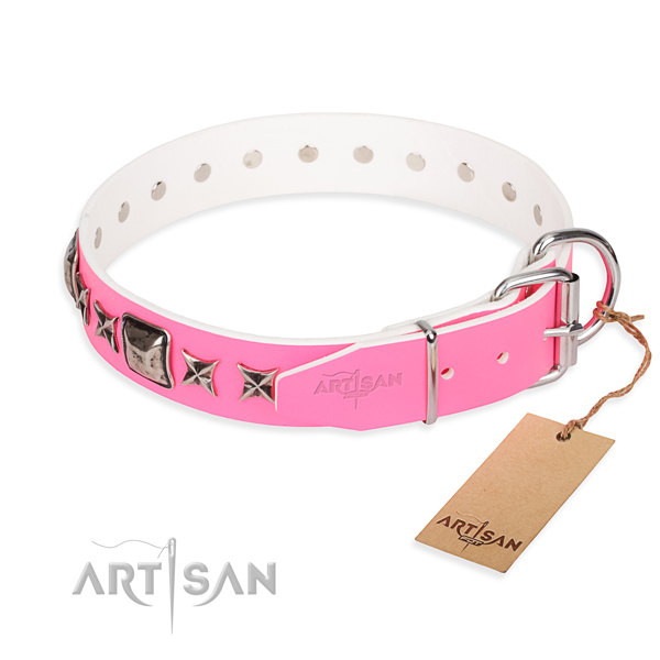 Finest quality adorned dog collar of genuine leather