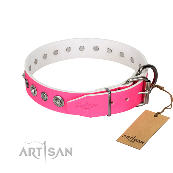 Finest quality full grain genuine leather dog collar with stylish design decorations