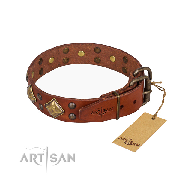 Leather dog collar with exquisite durable studs