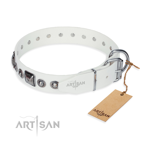 Flexible full grain leather dog collar crafted for daily walking
