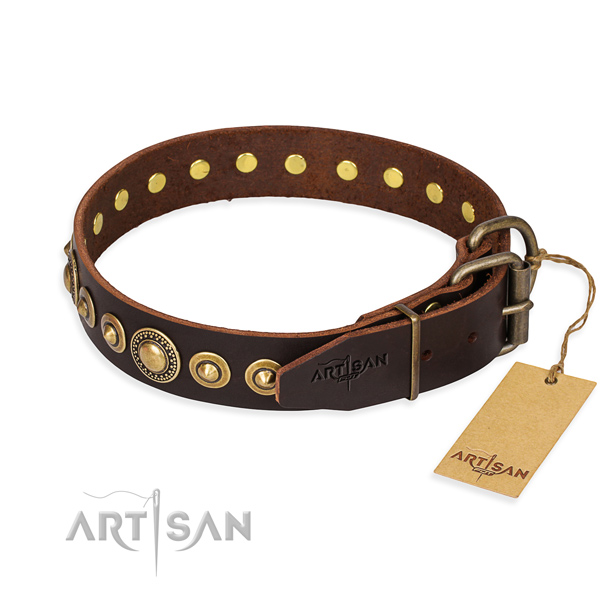 Soft full grain natural leather dog collar made for basic training