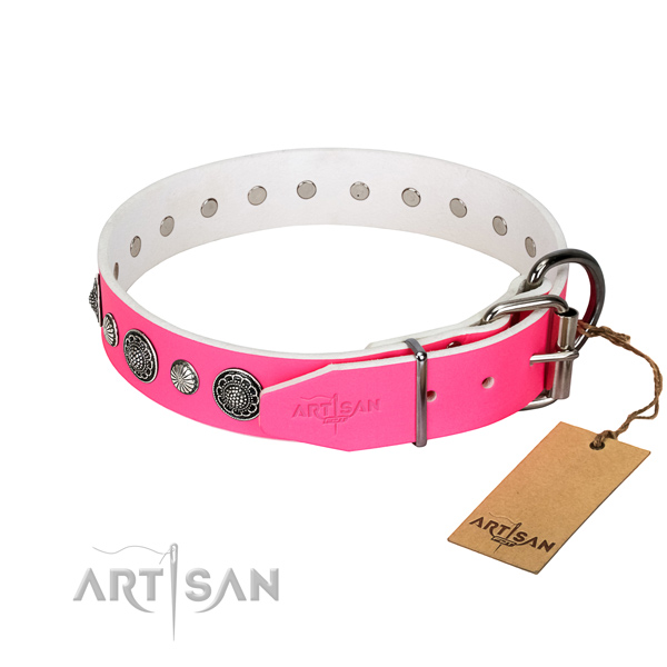 Soft full grain leather dog collar with corrosion resistant traditional buckle