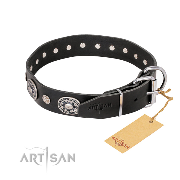 Flexible natural genuine leather dog collar handmade for comfortable wearing