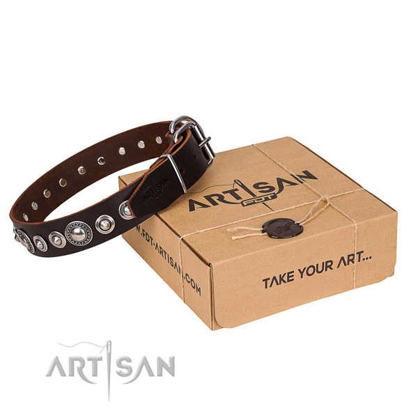 Best quality natural leather dog collar