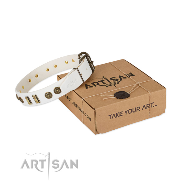 Rust-proof fittings on natural leather dog collar for your dog